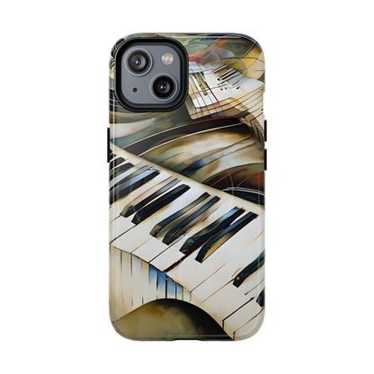 Ivory Cascade iPhone MagSafe case with abstract piano keys and musical design