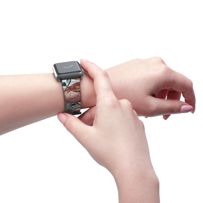 Blushing Peony Veil Apple Watch band worn on wrist featuring soft blush peony floral design