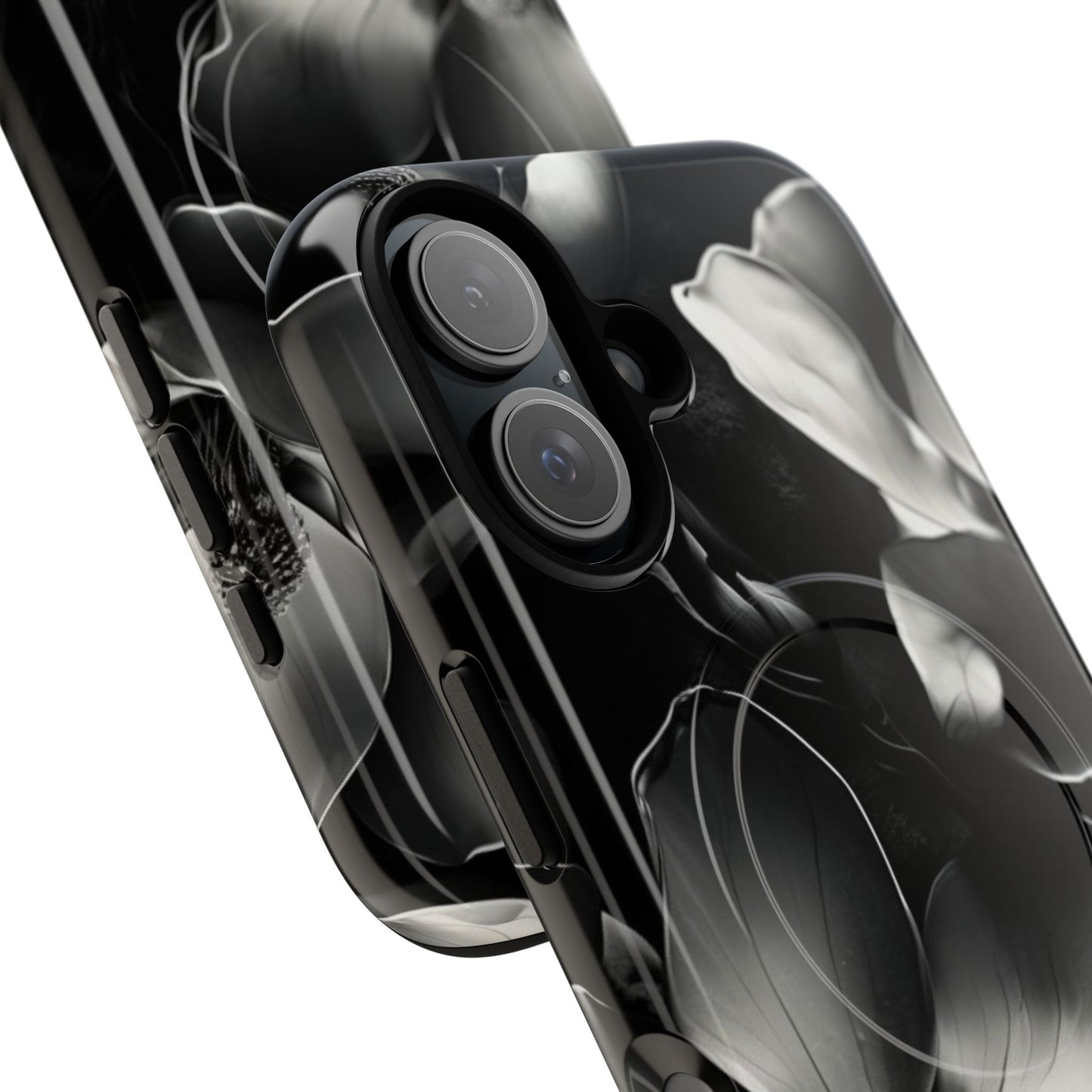 Monochrome Magnolia - Elegant Black & White Floral iPhone MagSafe Phone Case - Artistic Magnolia Design