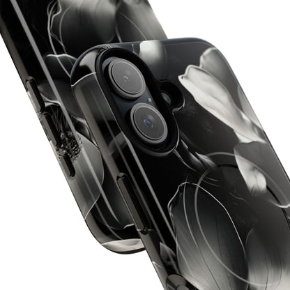 Monochrome Magnolia - Elegant Black & White Floral iPhone MagSafe Phone Case - Artistic Magnolia Design