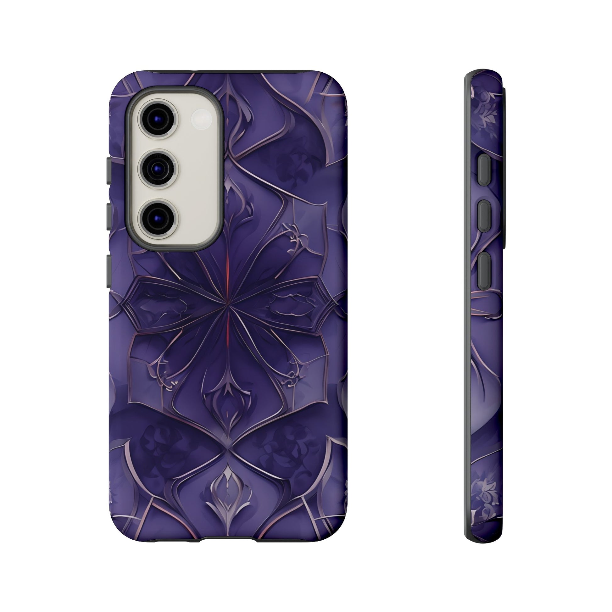 Violet Nebula - Kaleidoscope Collection Artistic Floral Burst - Samsung Galaxy S23 Tough Phone Case - Bold Purple Symmetrical Design