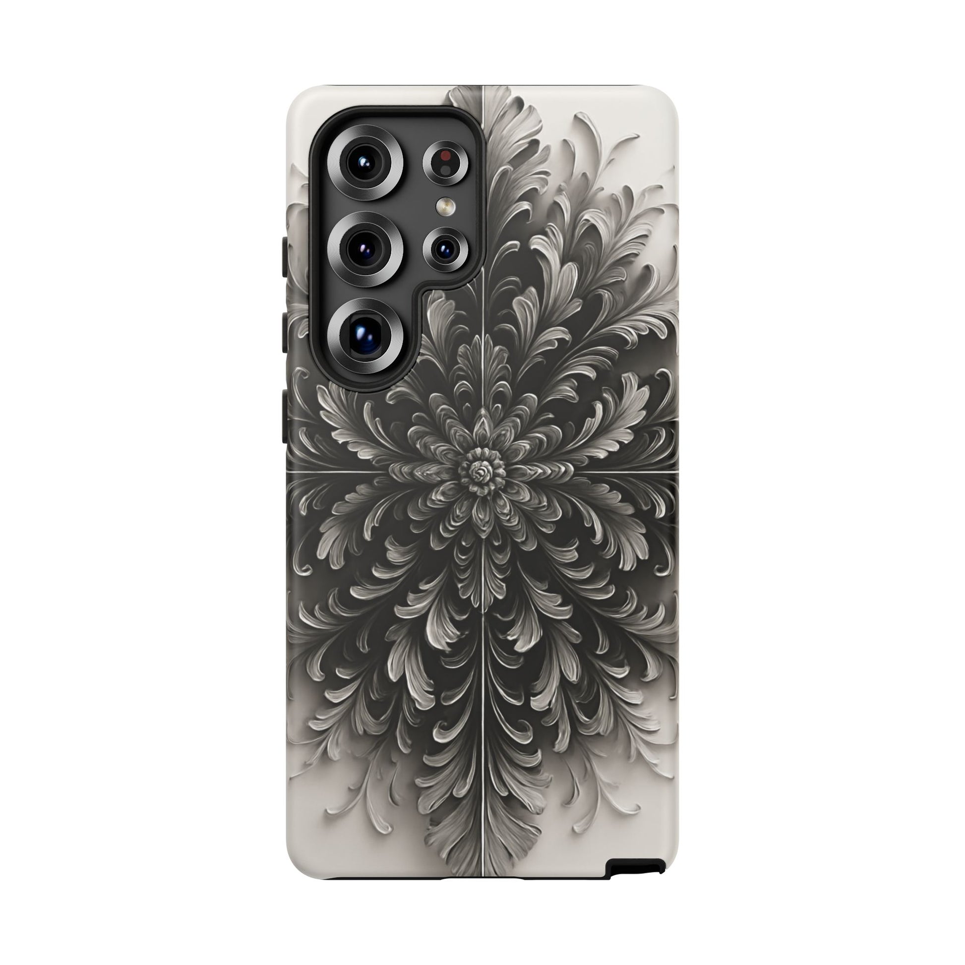 Obsidian Bloom - Elegant Black & White Samsung Galaxy S25 Ultra Tough Phone Case - Intricate Mandala Flower Design