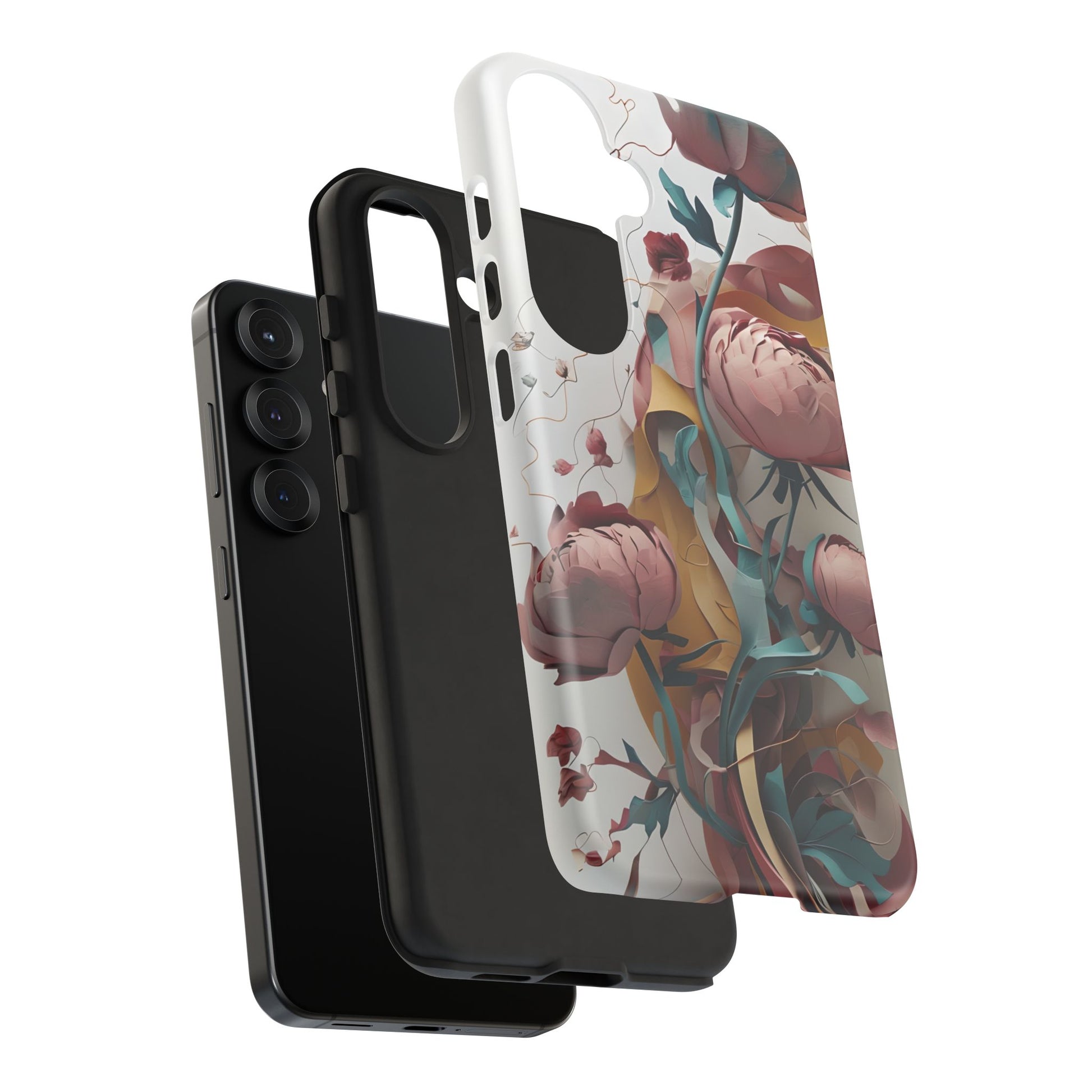 Blushing Peony Veil - Elegant Painterly Floral Samsung Galaxy S25 Tough Phone Case - Soft Blush & Teal Peony Design