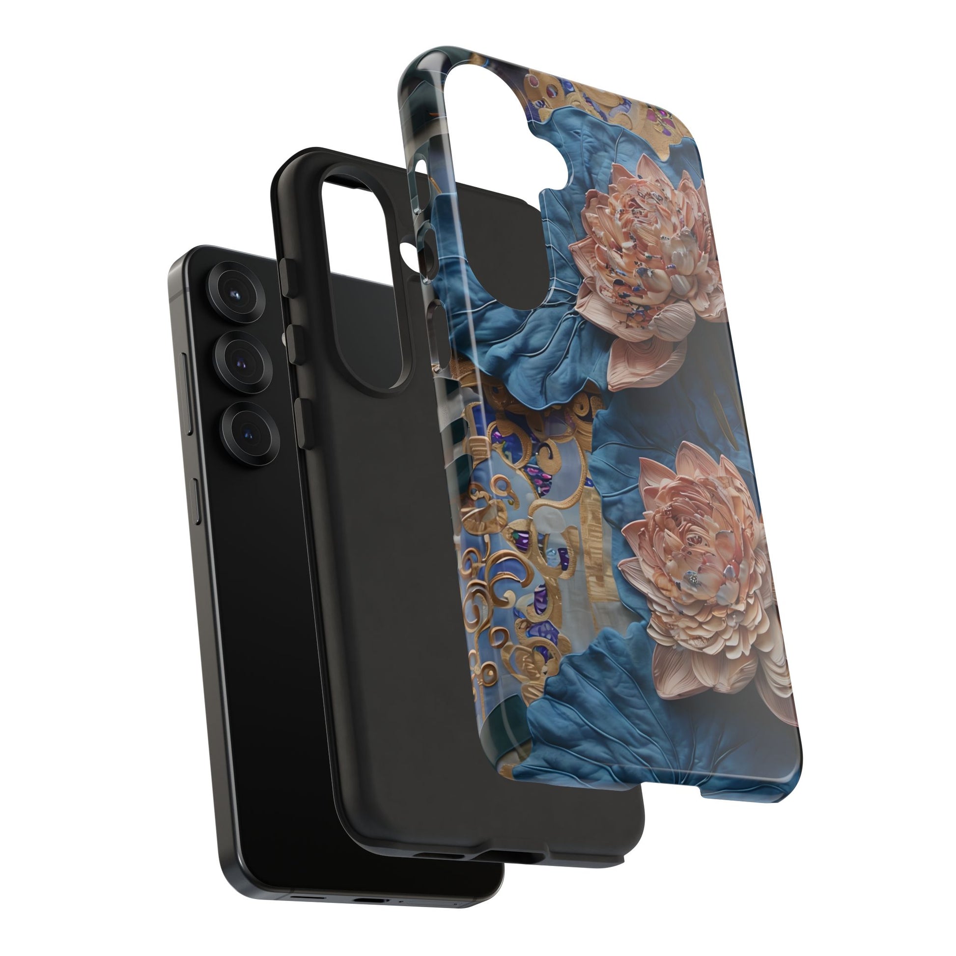 Peony Midnight Tapestry - Samsung Galaxy S25 - Elegant Blue & Blush Artful Phone Cover