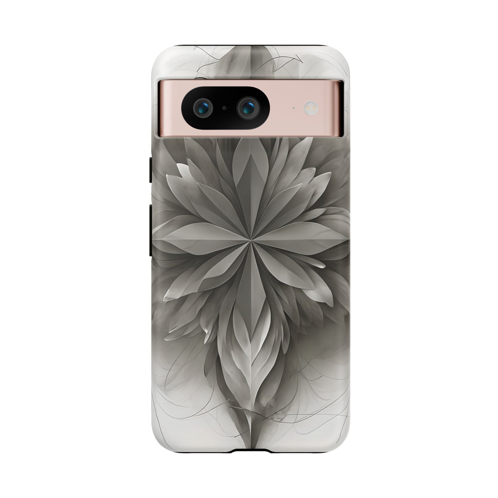 Silver Lotus - Elegant Monochrome Floral Google Pixel 8 Tough Phone Case - Modern Lotus Design