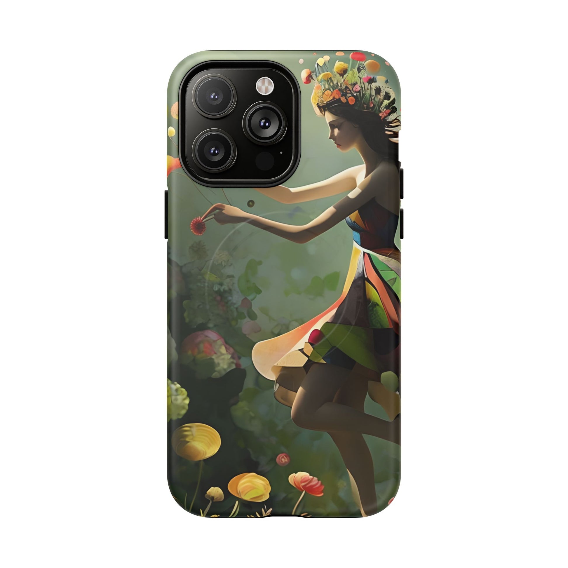 Dancing Wildflower Muse iPhone 14 Pro Max - Artistic Floral Fantasy Cover - MagSafe Compatible - Whimsical Nature-Inspired Protective Accessory