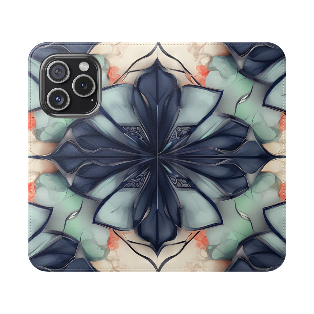 Midnight Mosaic - Abstract Floral Flip Phone Case for iPhone 15 Pro