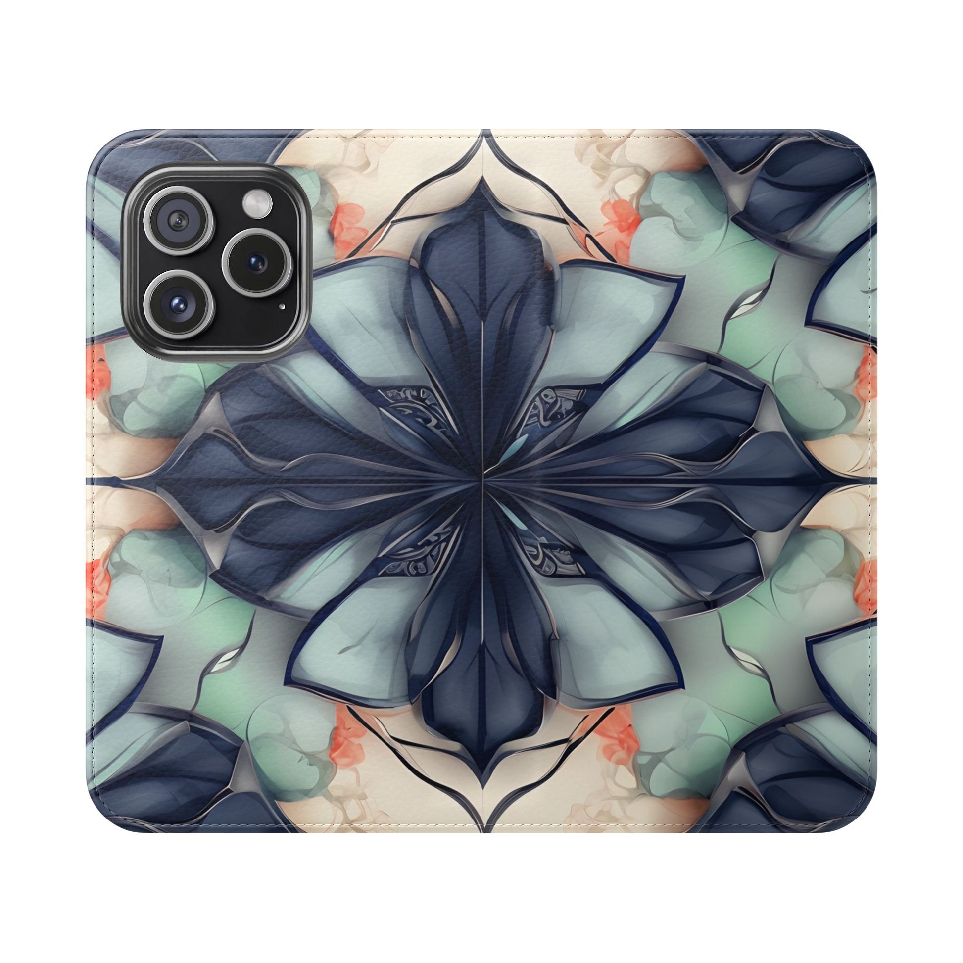 Midnight Mosaic - Abstract Floral Flip Phone Case for iPhone 15 Pro