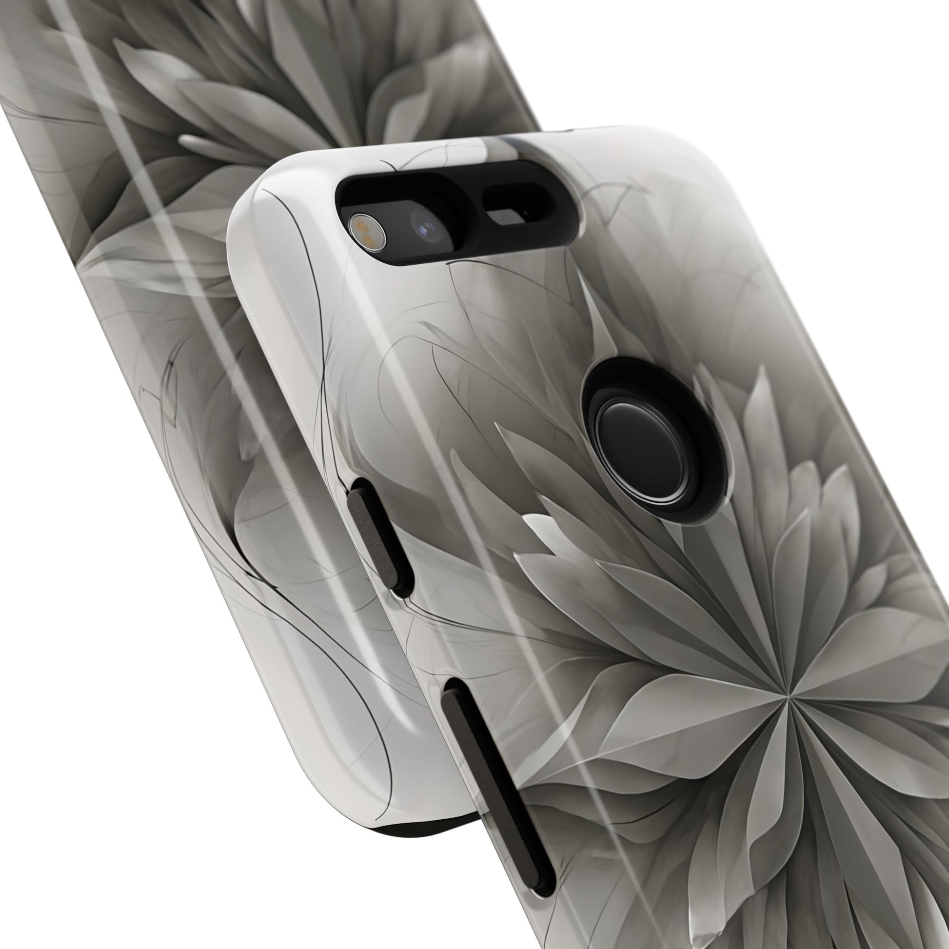 Silver Lotus - Elegant Monochrome Floral Google Pixel Tough Phone Case - Modern Lotus Design