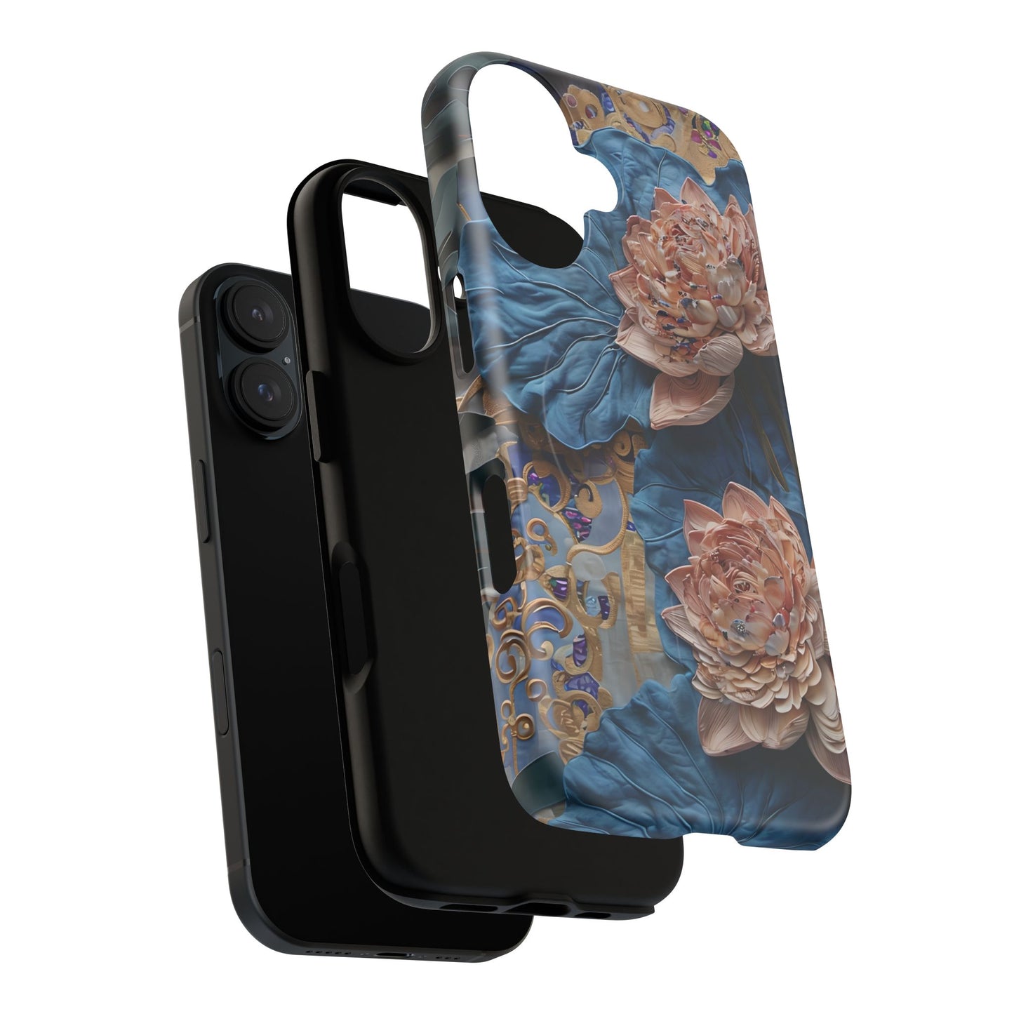 Peony Midnight Tapestry - iPhone Case- MagSafe Compatible - Elegant Blue & Blush Artful Phone Cover