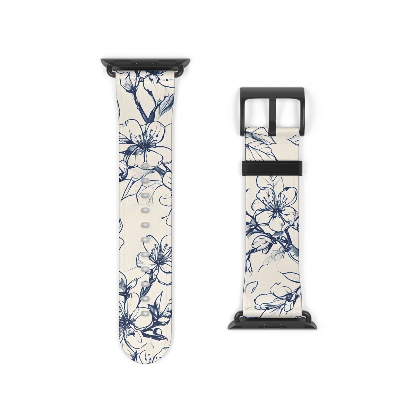 Blossom Sketch Apple Watch Band - Minimalist Blue and White Strap