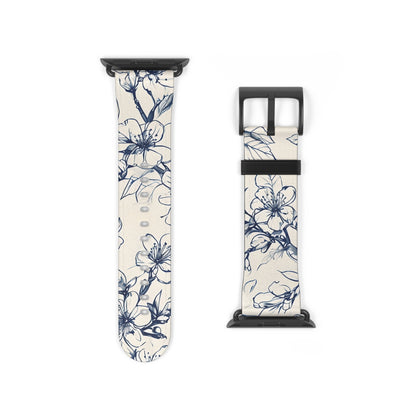 Blossom Sketch Apple Watch Band - Minimalist Blue and White Strap