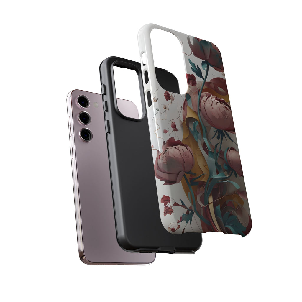 Blushing Peony Veil - Elegant Painterly Floral Samsung Galaxy S23 Plus Tough Phone Case - Soft Blush & Teal Peony Design