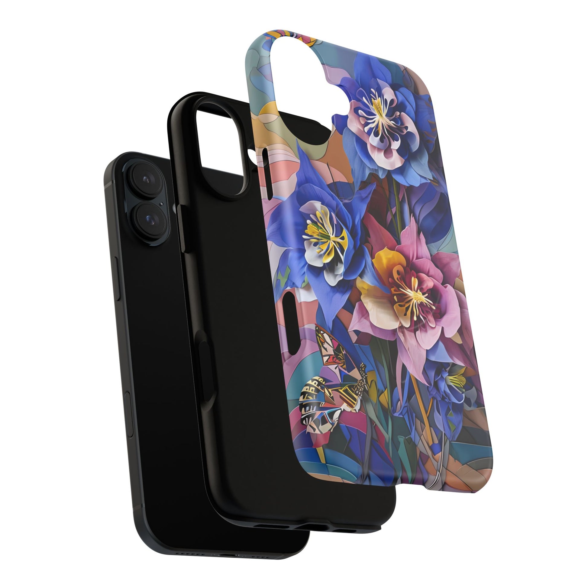 Blue Columbine Carnivale - Artistic Floral & Butterfly iPhone 16 Plus MagSafe Phone Case - Vibrant Botanical Design