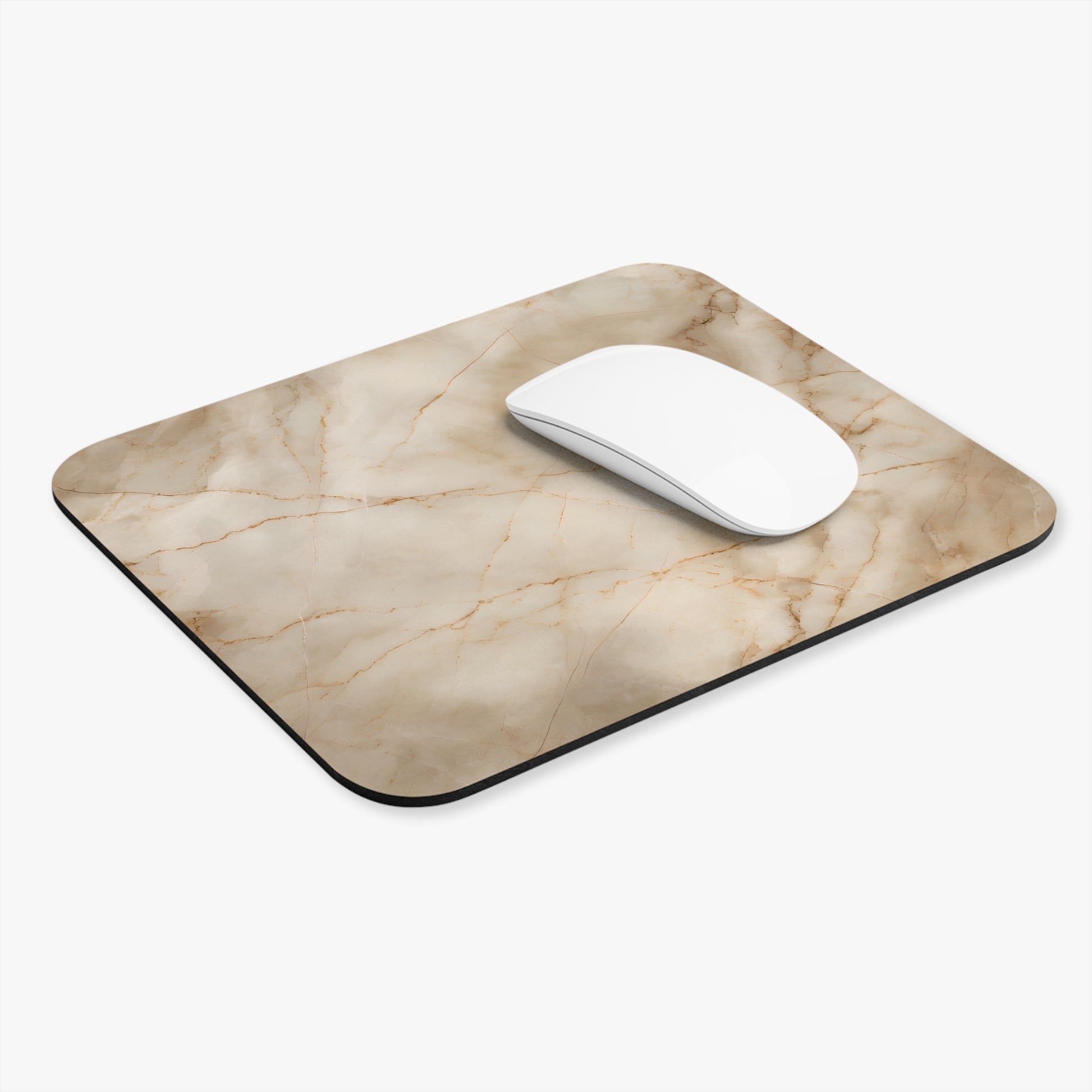 Parchment Mist mouse pad in workspace with mouse showing subtle marble style artwork