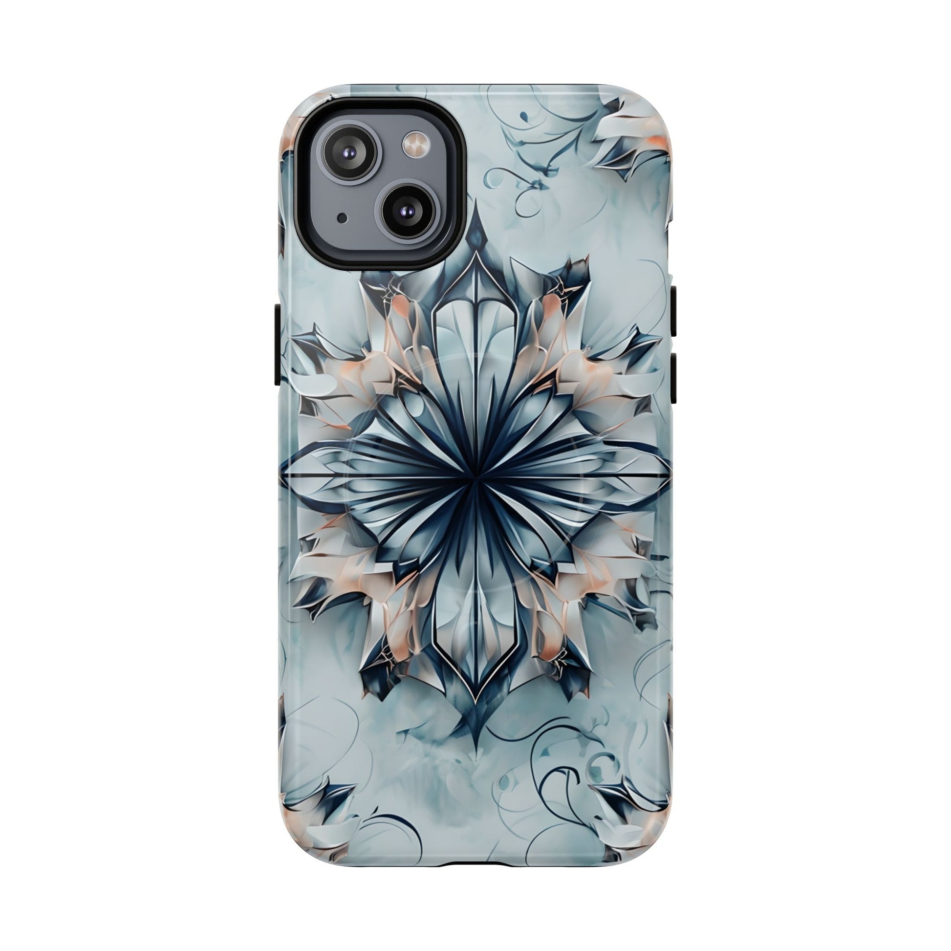 Indigo Mirage - Artistic Kaleidoscope Collection Artistic Floral - iPhone 14 Plus MagSafe Phone Case -Bold Indigo Symmetrical Design