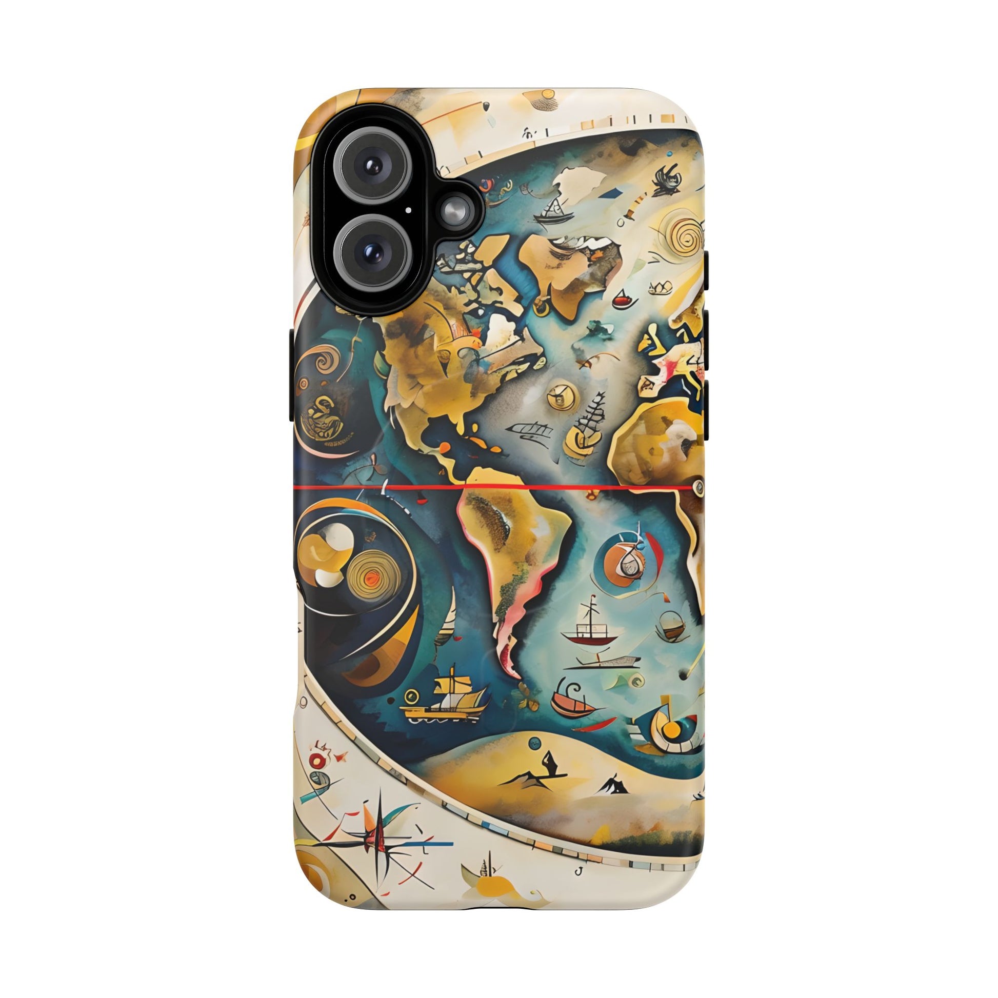 Celestial Map iPhone 16 Plus MagSafe Phone Case -Vintage Nautical World Map, Artistic Blue & Gold
