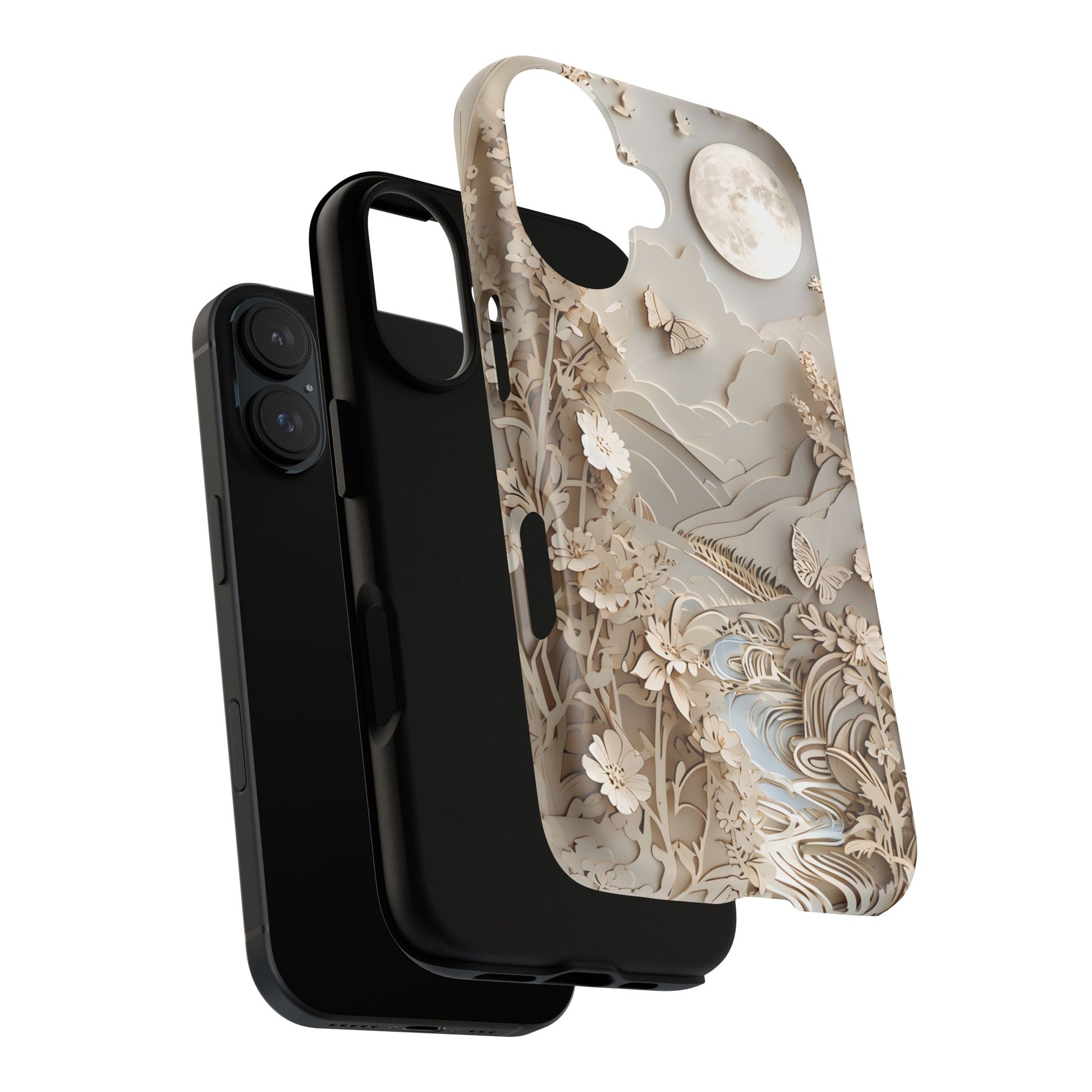 Moonlit Garden - Elegant Neutral Floral iPhone 16 MagSafe Phone Case - Painterly Botanical & Moon Design