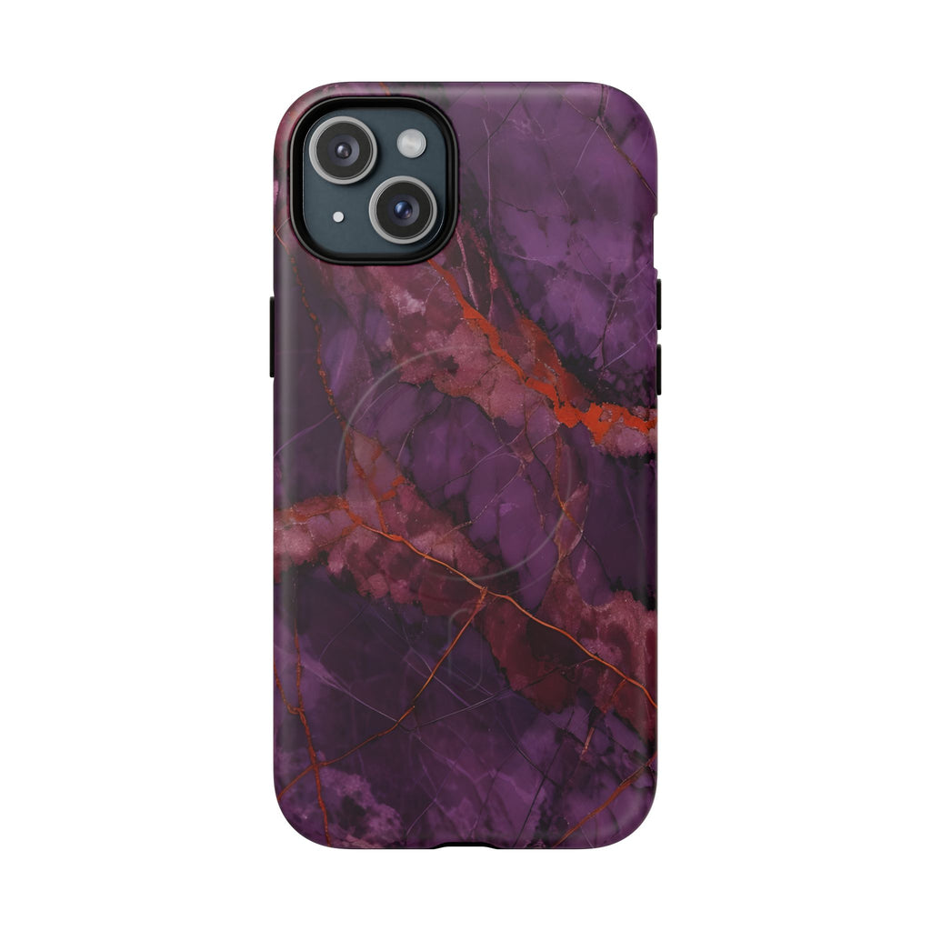 Amethyst Current - Kaleidoscope Collection Artistic Floral Burst - iPhone 15 Plus MagSafe Phone Case - Bold Purple Symmetrical Design