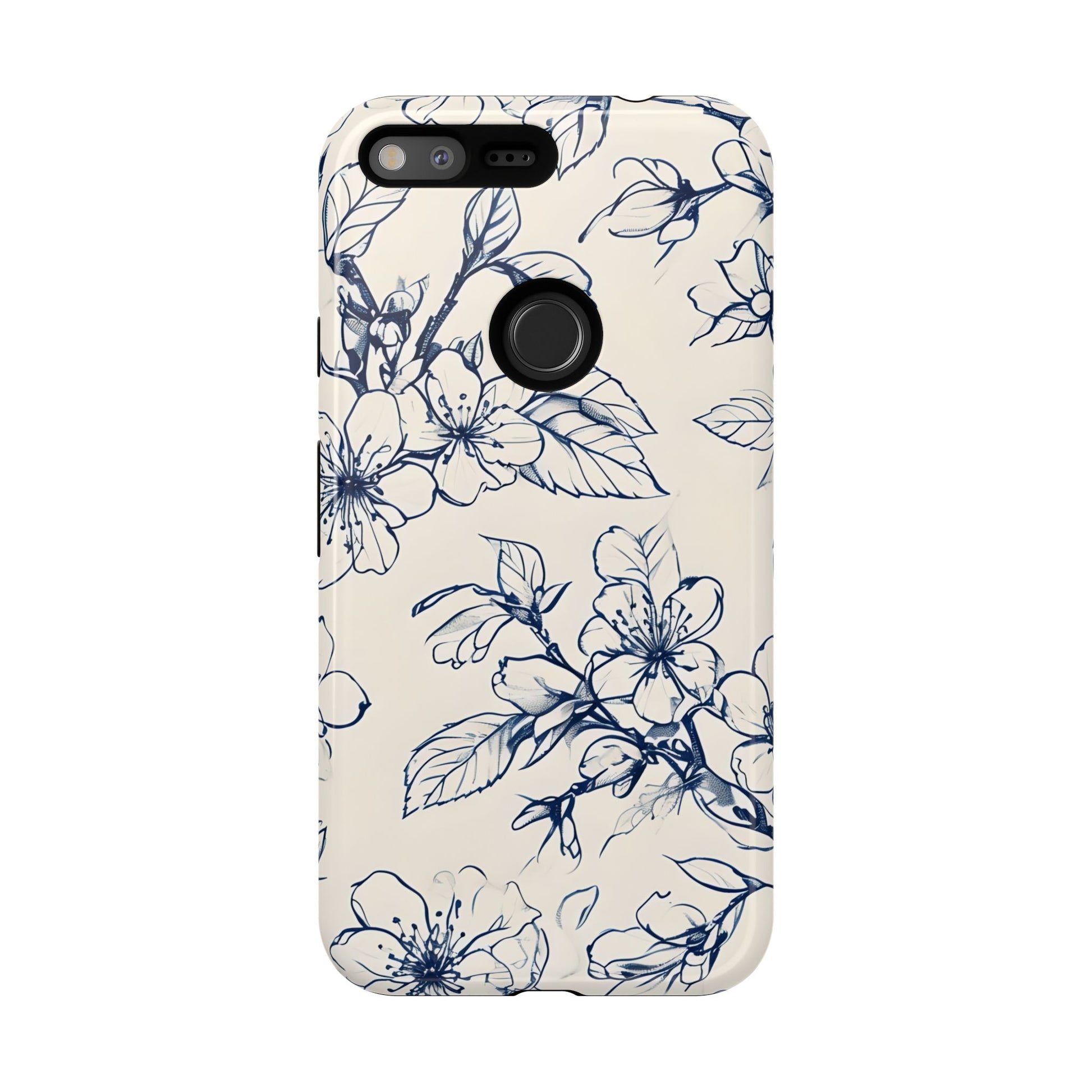 Blossom Sketch - Artistic Blue Floral Google Pixel XL - Tough Phone Case - Hand-Drawn Botanical Design