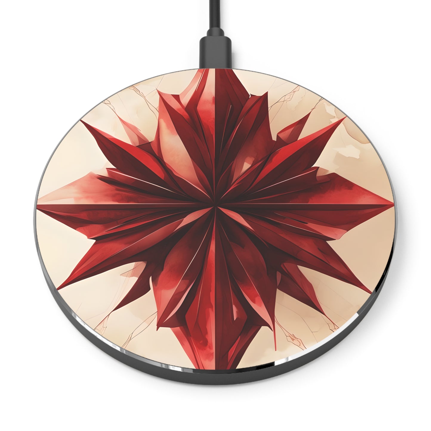 Ruby Compass red geometric star decorative Qi wireless charger with ruby compass rose design
