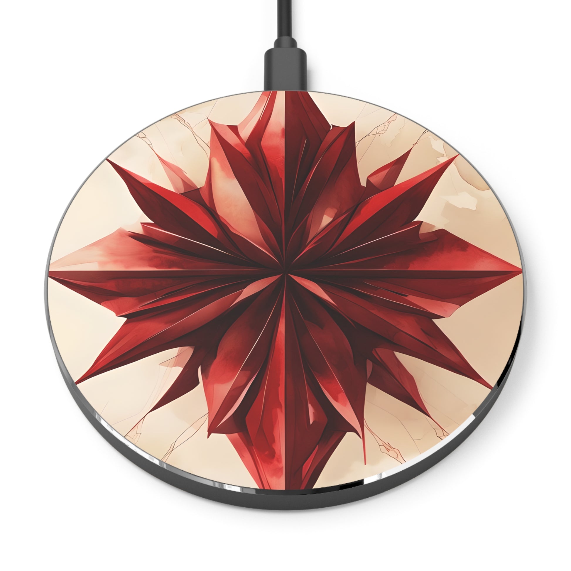 Ruby Compass red geometric star decorative Qi wireless charger with ruby compass rose design