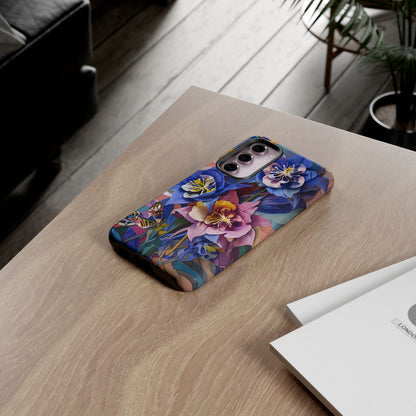 Blue Columbine Carnivale - Artistic Floral & Butterfly Samsung Ultra Tough Phone Case - Vibrant Botanical Design