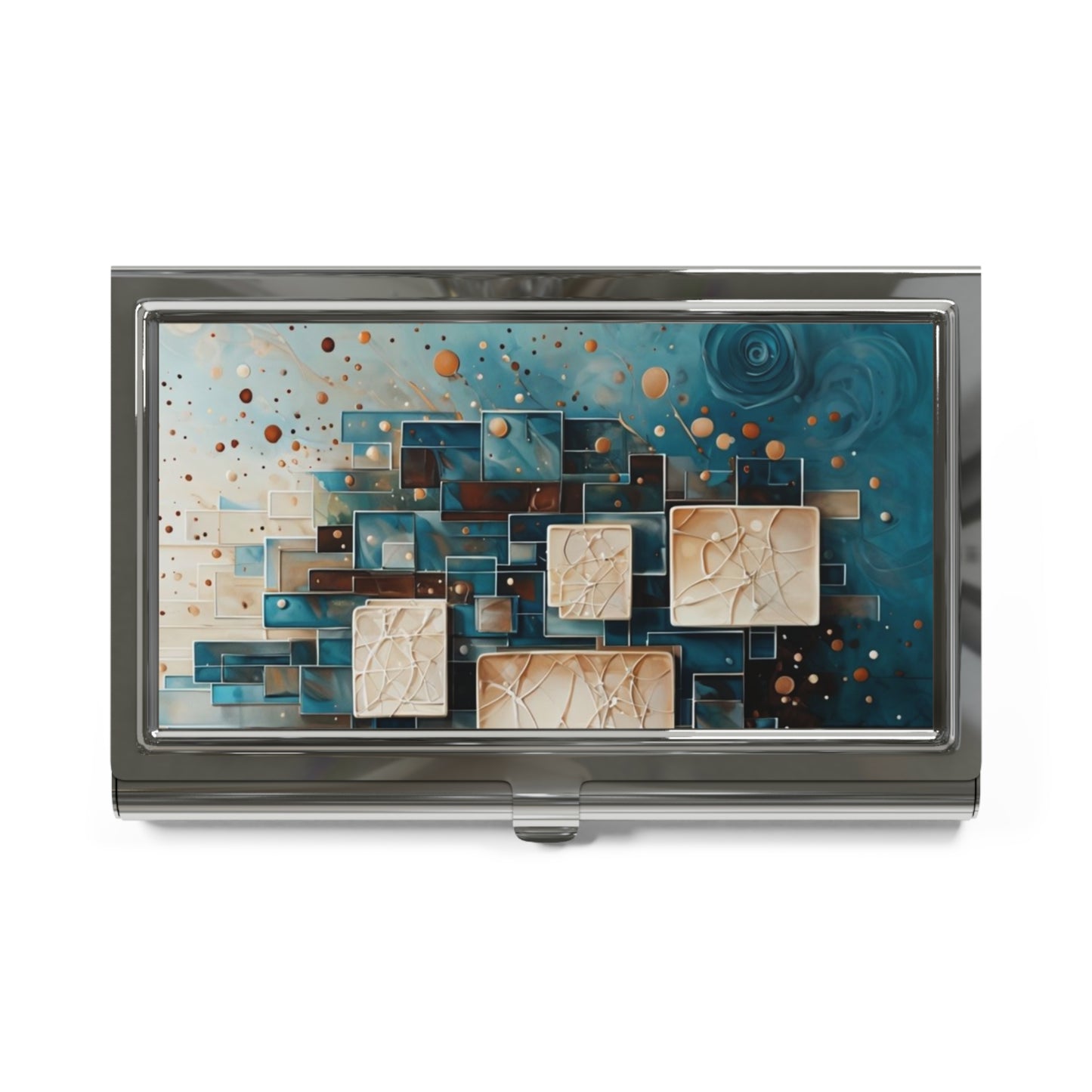 Architectural Drift Business Card Holder - Teal & Parchment Geometric Design - Slim Modern Card Case