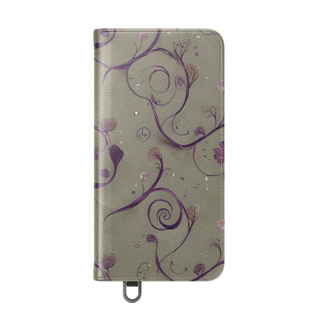 Twilight Thistle Bloom Wallet Phone Case - Elegant Purple Floral Vine Flip Cover for Samsung Galaxy S25