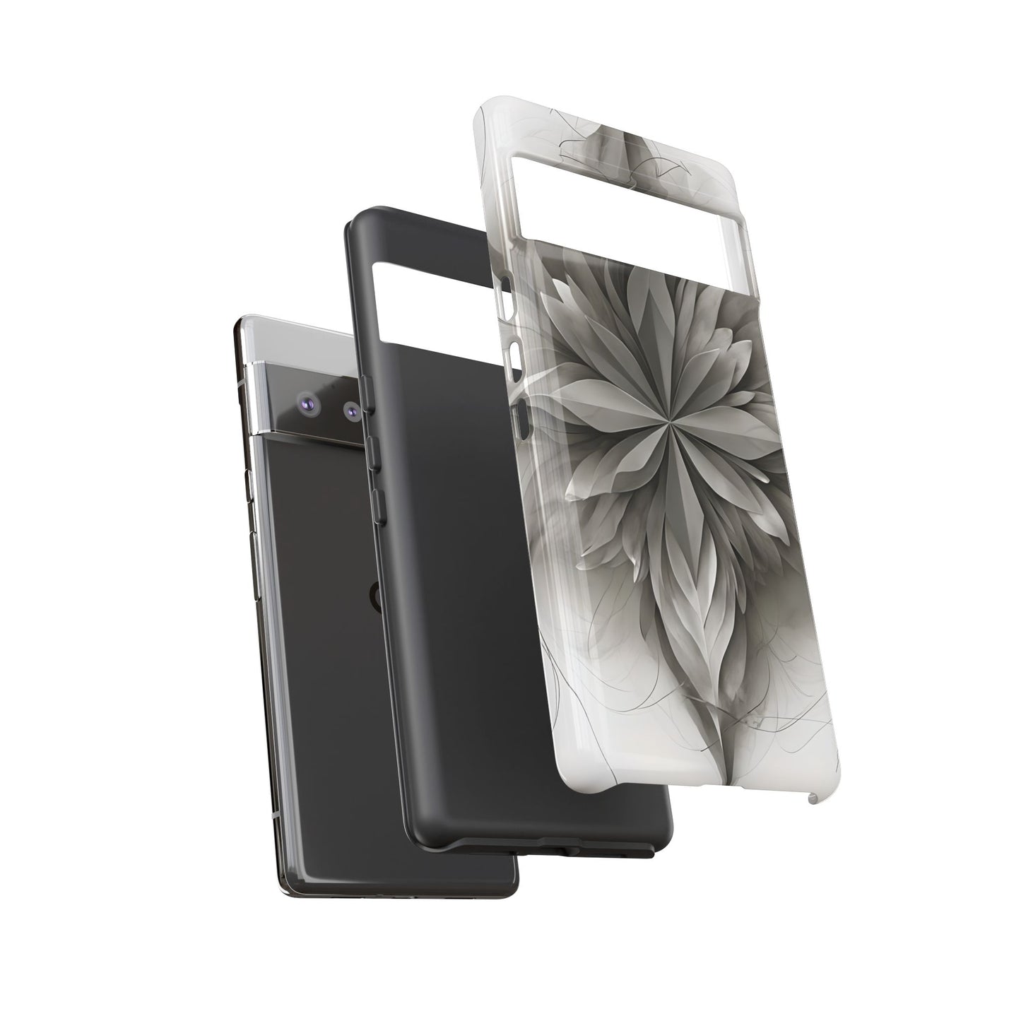 Silver Lotus - Elegant Monochrome Floral Google Pixel Tough Phone Case - Modern Lotus Design