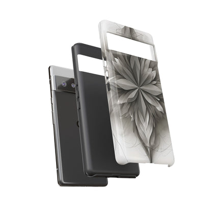 Silver Lotus - Elegant Monochrome Floral Google Pixel Tough Phone Case - Modern Lotus Design