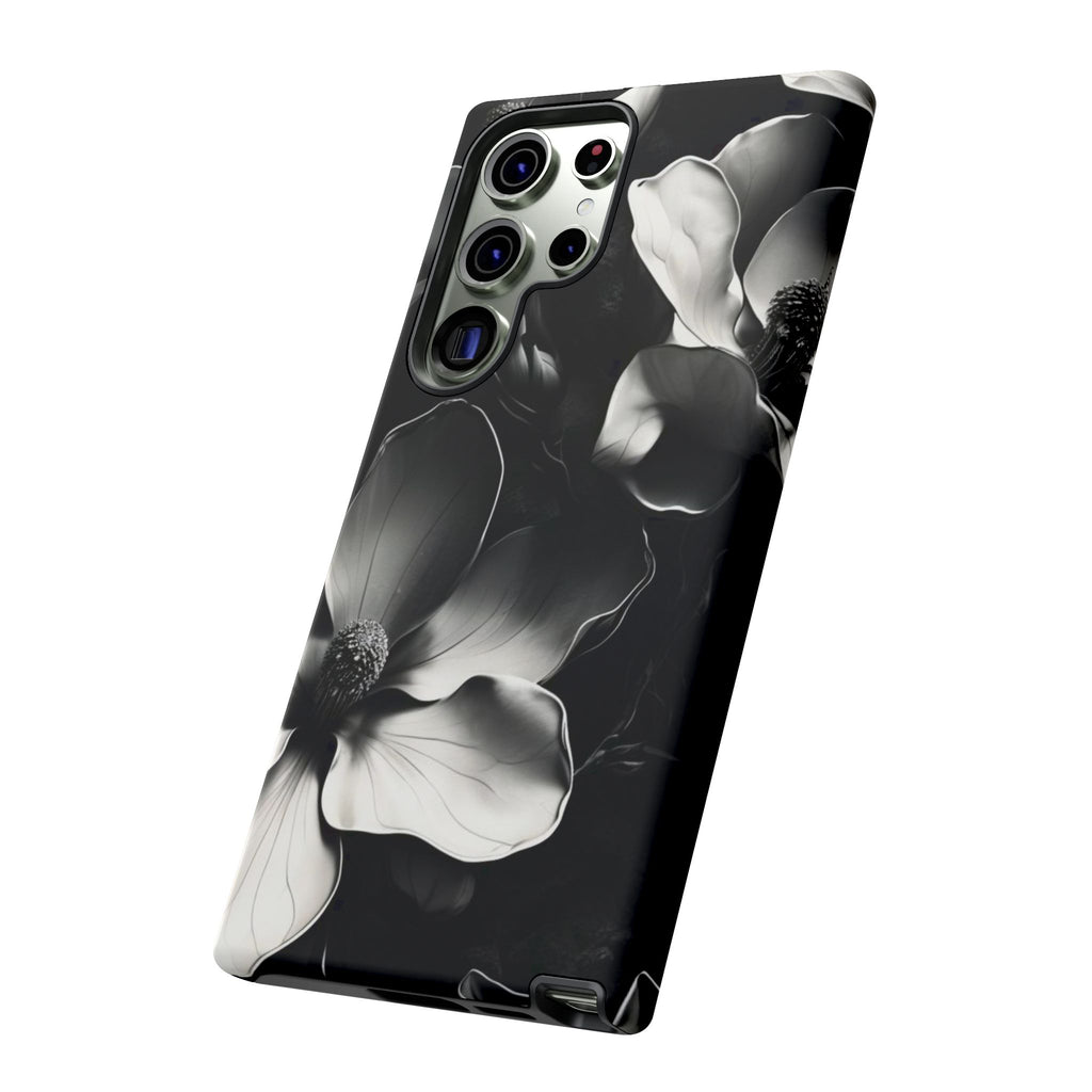 Monochrome Magnolia - Elegant Black & White Floral Samsung Galaxy S23 Ultra Tough Phone Case - Artistic Magnolia Design