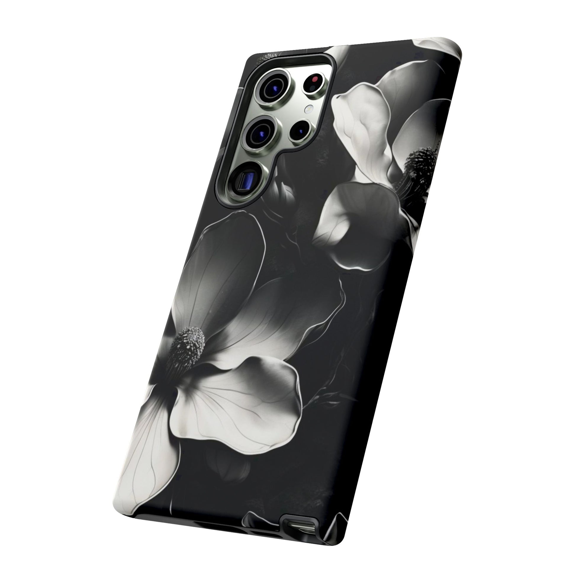 Monochrome Magnolia - Elegant Black & White Floral Samsung Galaxy S23 Ultra Tough Phone Case - Artistic Magnolia Design