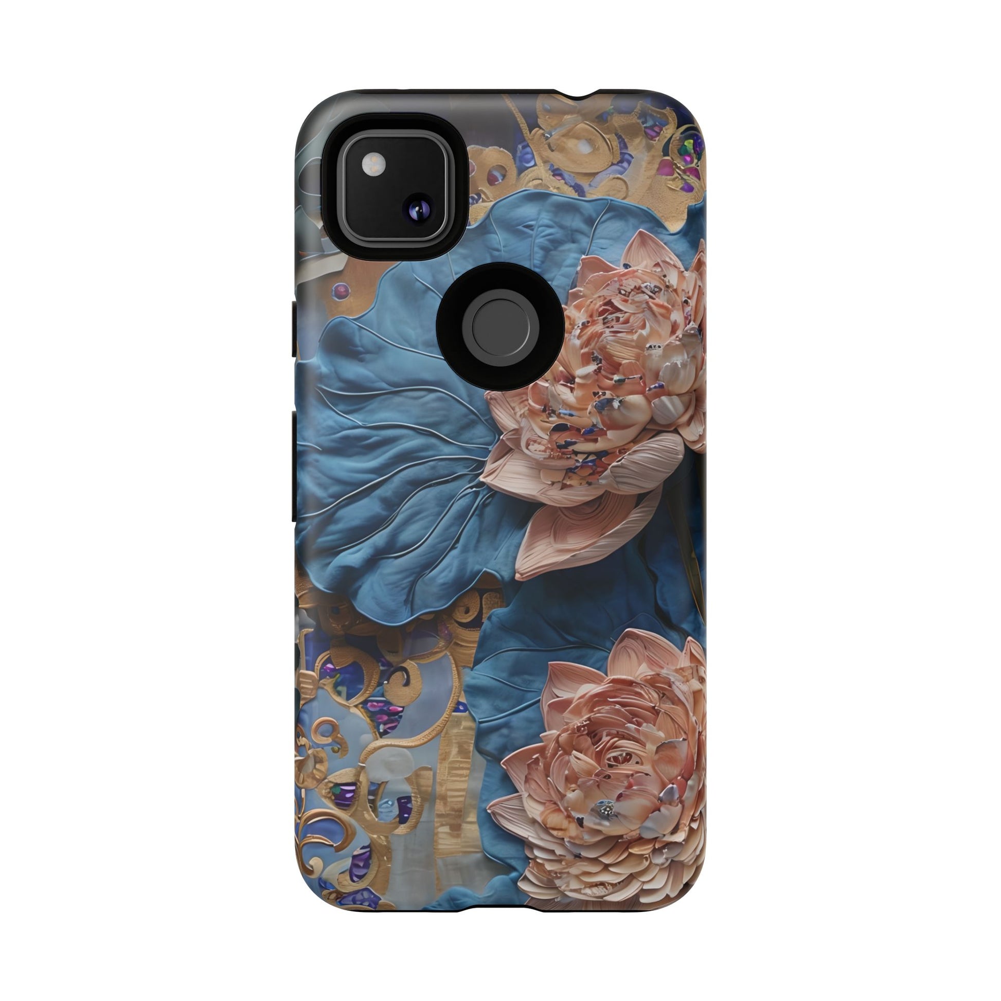 Peony Midnight Tapestry - Google Pixel 4a - Elegant Blue & Blush Artful Phone Cover