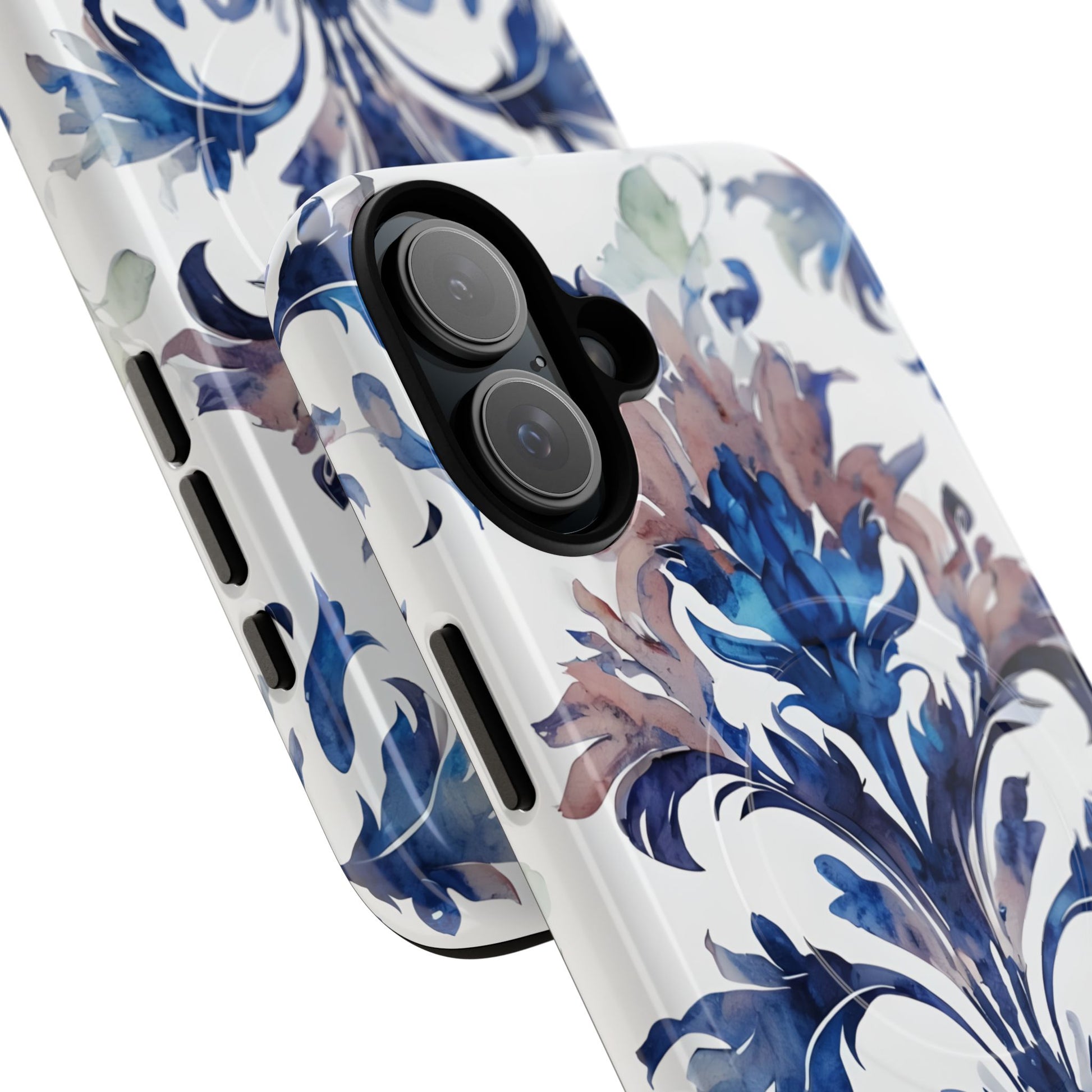 Delft Reverie - Elegant Blue & White iPhone 16 Plus MagSafe Phone Case - Dutch Delftware-Inspired Floral Design