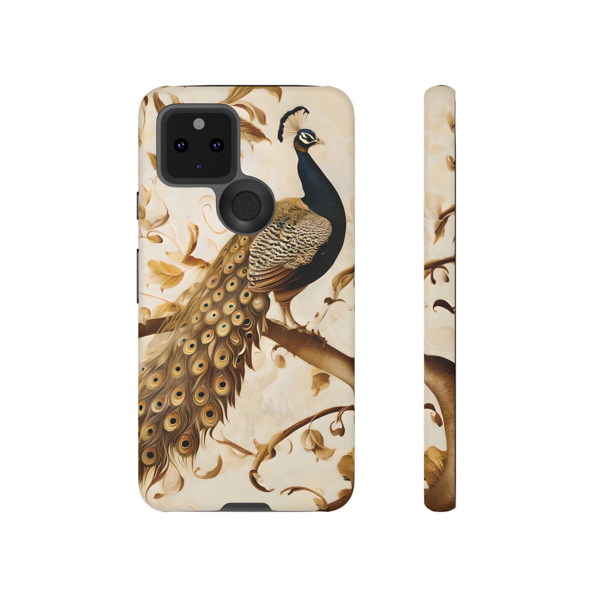 Golden Plumage - Luxe Peacock Art Google Pixel 5 5G Phone Case - Elegant Gold & Cream Design