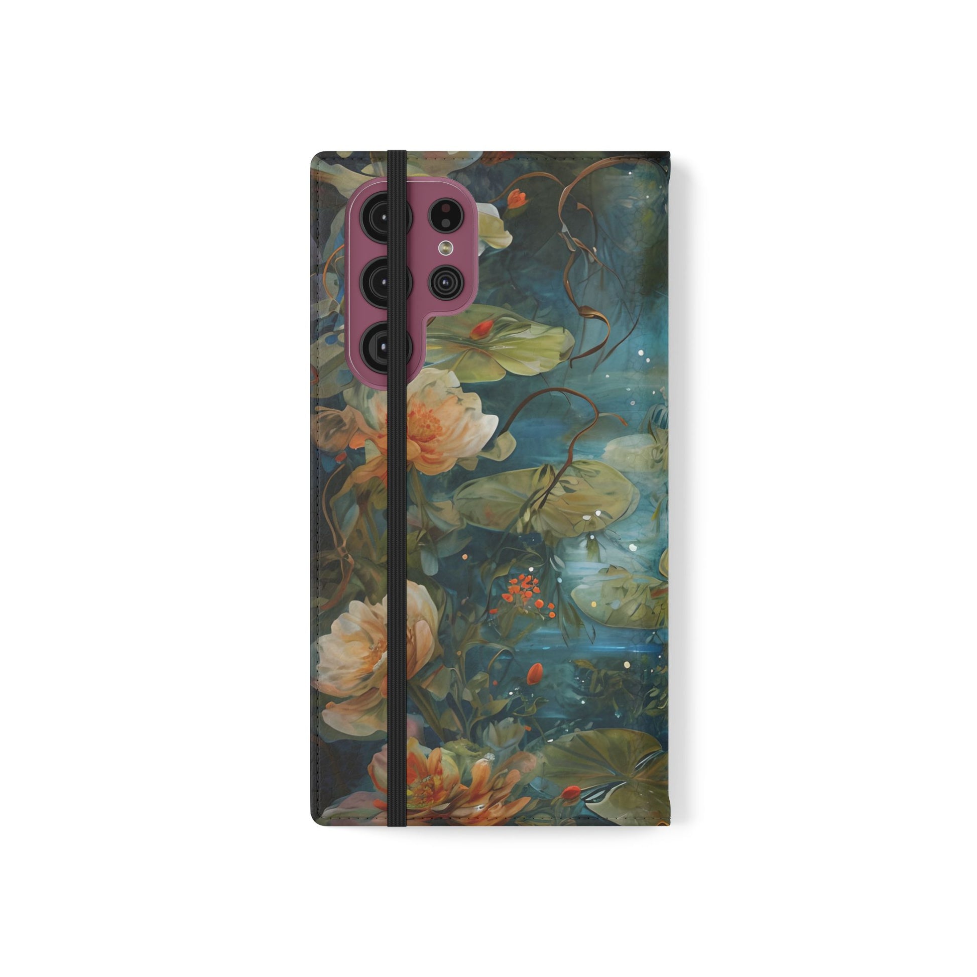 Waterlily Nocturne Samsung Galaxy S22 Ultra Wallet Case - Elegant Floral Flip Cover, Vintage Botanical Phone Folio
