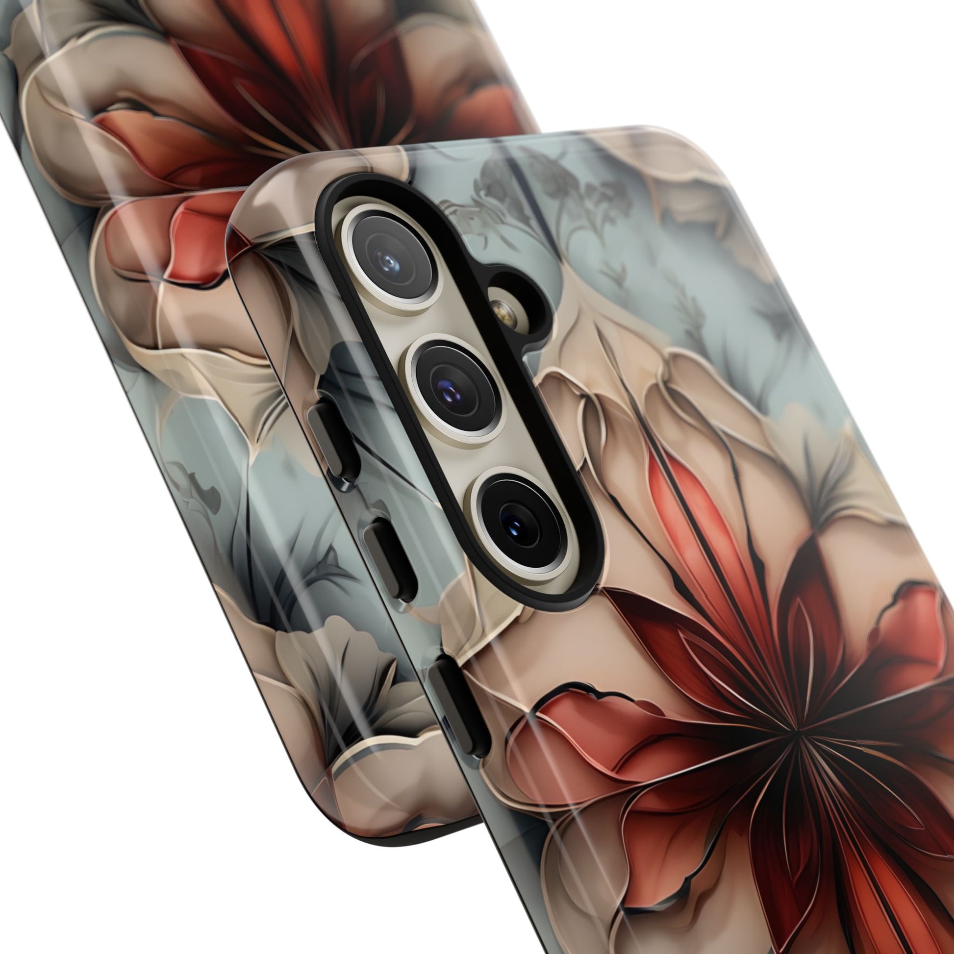 Ember Bloom - Kaleidoscope Collection Artistic Floral - Samsung Galaxy S24 Plus Tough Phone Case - Fiery Symmetrical Design