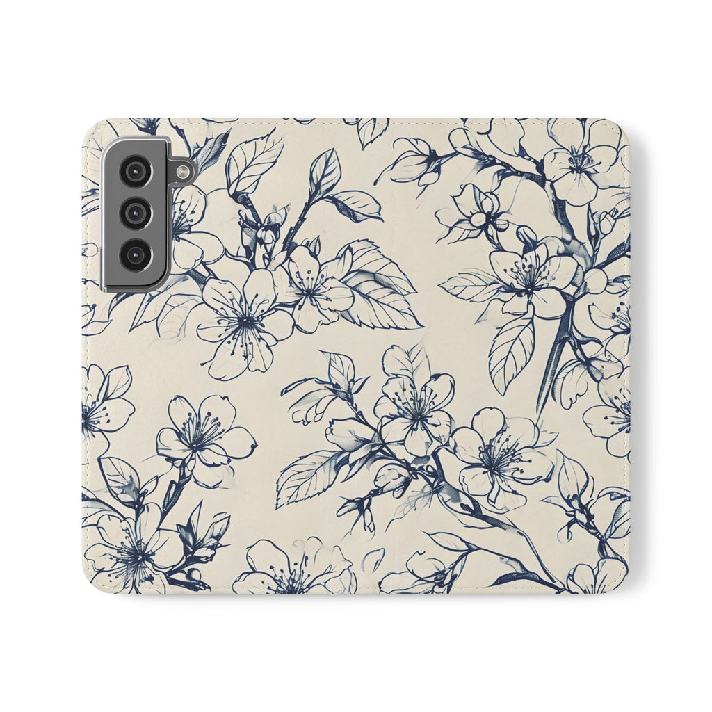 Blossom Sketch - Minimalist Floral Flip Phone Case for Samsung Galaxy S22
