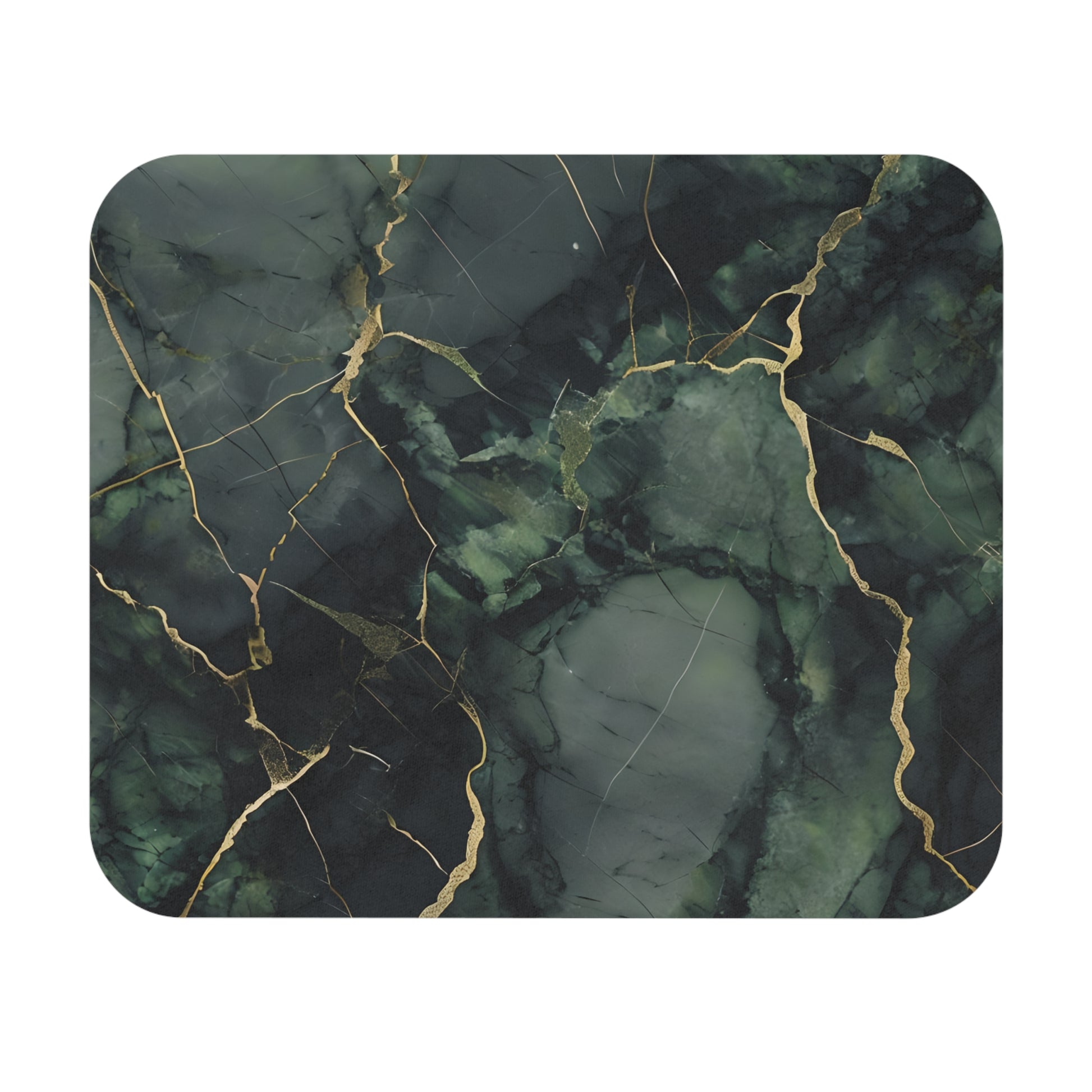 Verdant Vein mouse pad featuring deep green marble-inspired design with gold vein lines