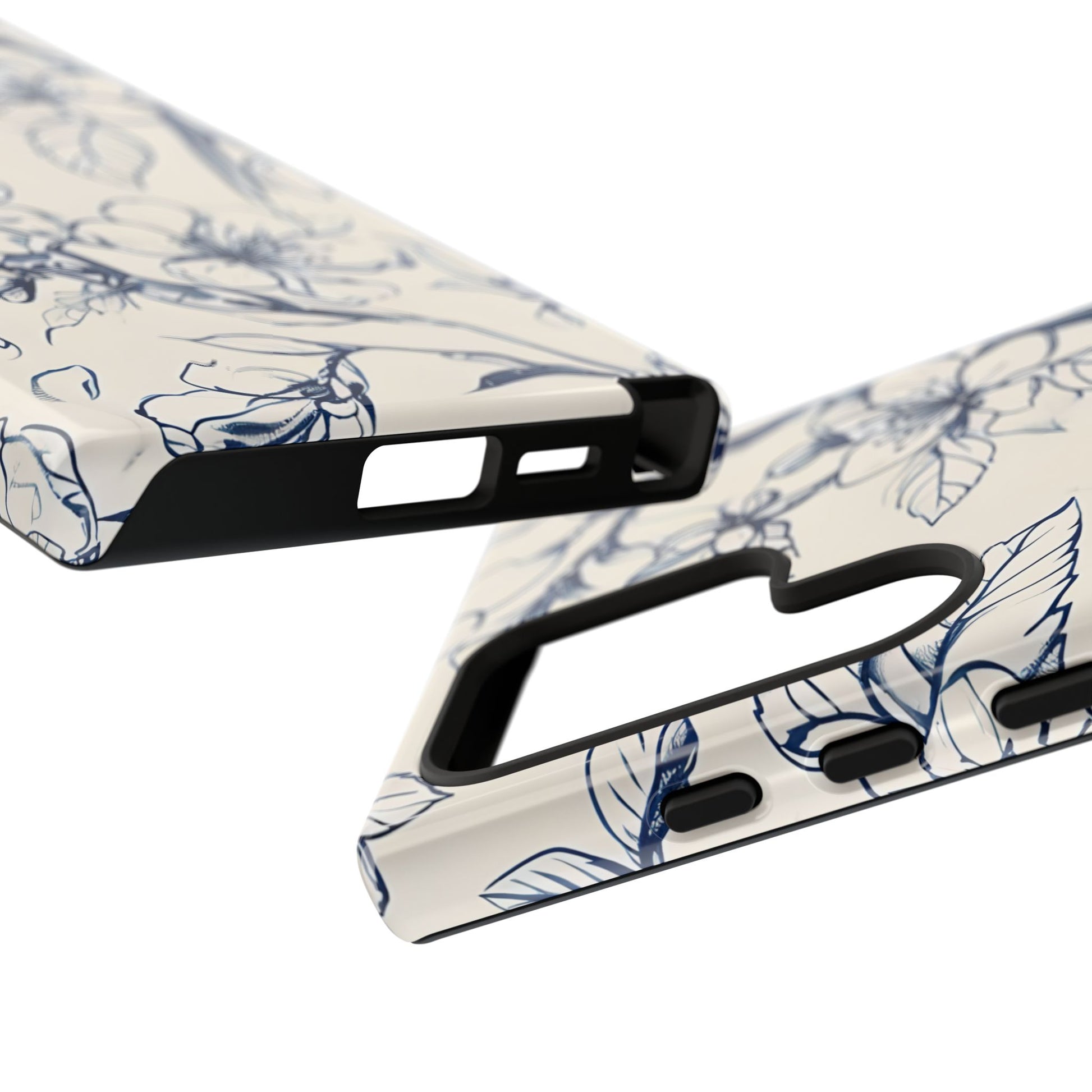 Blossom Sketch - Artistic Blue Floral Samsung Galaxy S24 Ultra Tough Phone Case - Hand-Drawn Botanical Design