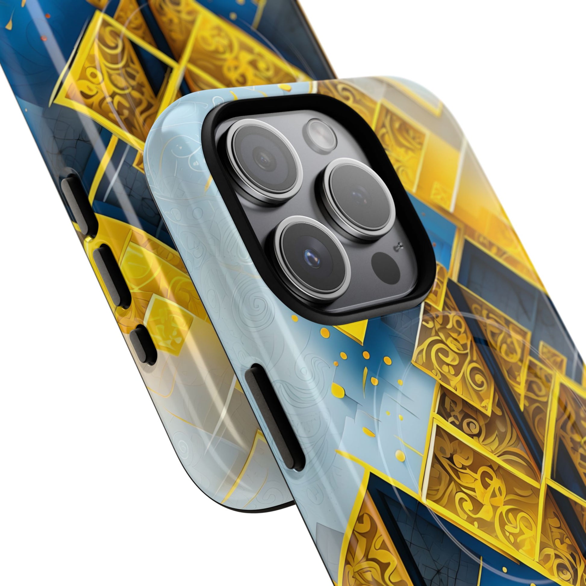 Golden Ascent Luxe Geometric iPhone 15 Pro - MagSafe Compatible - Elegant Abstract Gold Design
