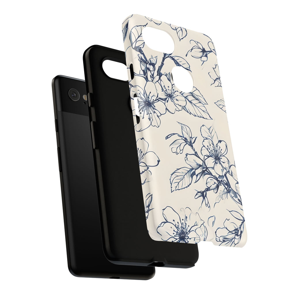 Blossom Sketch - Artistic Blue Floral Google Pixel 2XL - Tough Phone Case - Hand-Drawn Botanical Design