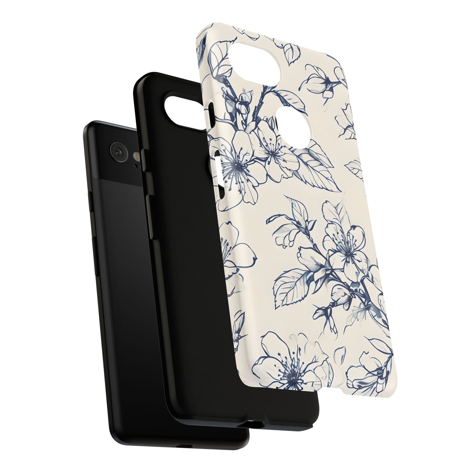 Blossom Sketch - Artistic Blue Floral Google Pixel 2XL - Tough Phone Case - Hand-Drawn Botanical Design