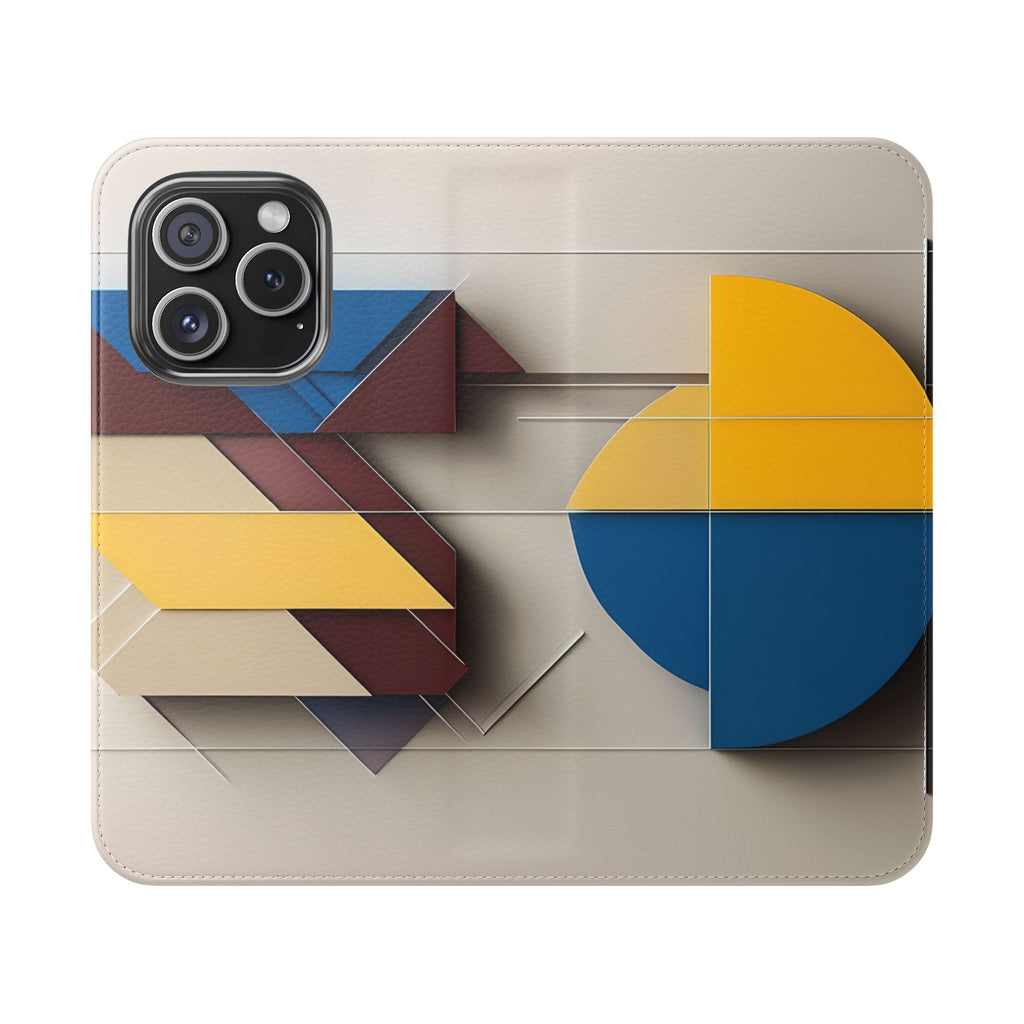 Chromatic Construct Wallet Phone Case - Modern Primary Color Design - Flip Cover for iPhone 15 Pro