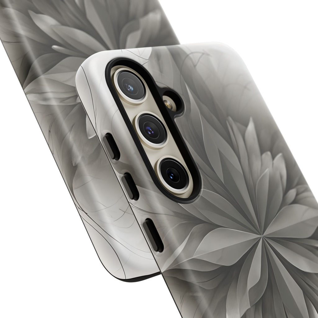 Silver Lotus - Elegant Monochrome Floral Samsung Galaxy S24 Plus Tough Phone Case - Modern Lotus Design