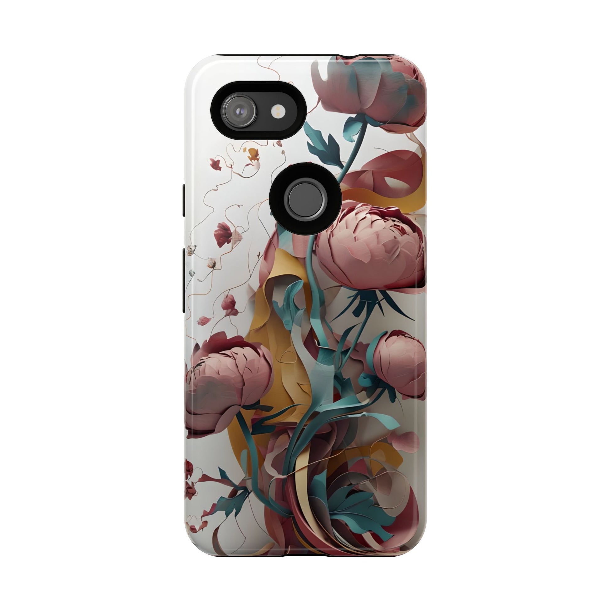 Blushing Peony Veil - Elegant Painterly Floral Google Pixel 3a Tough Phone Case - Soft Blush & Teal Peony Design