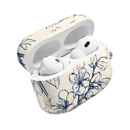 Blossom Sketch AirPod Case - Elegant Floral Earbud Cover for Gen 1, 2, 3, Pro Gen 1 & 2 - Chic Blue Botanical Gift for Her