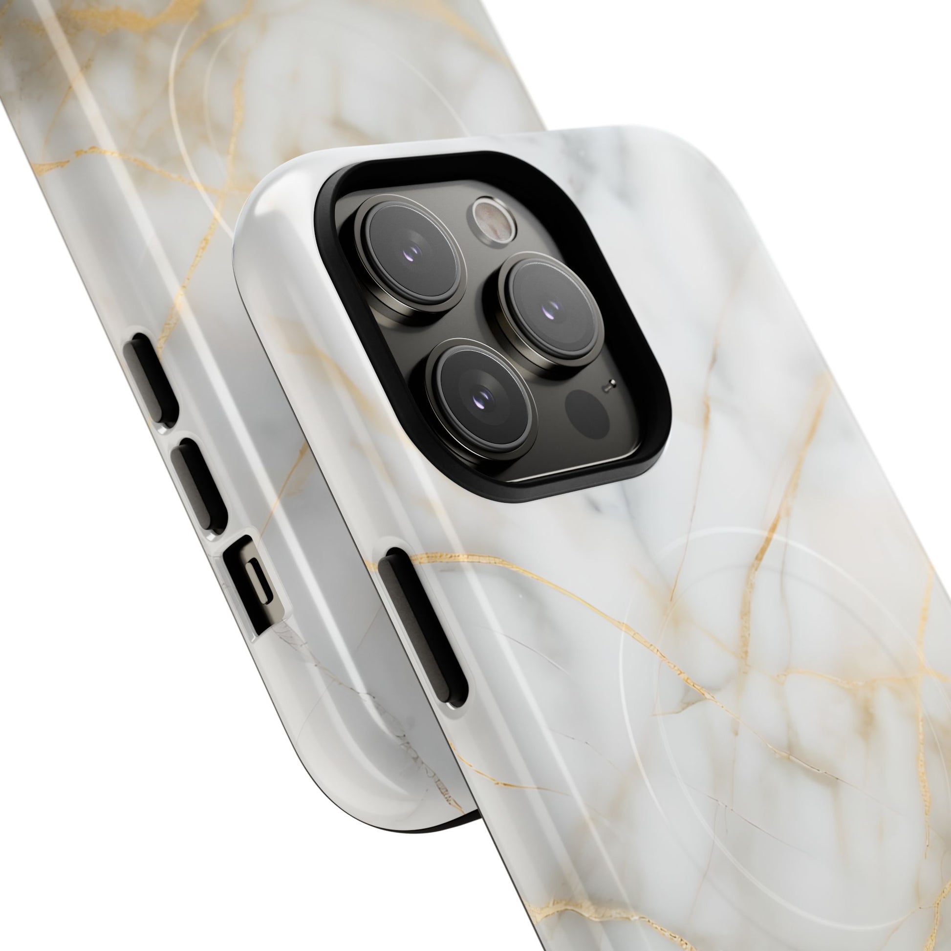 Golden Vein iPhone 14 Pro Max MagSafe Phone Case -White Neutral Marble Design