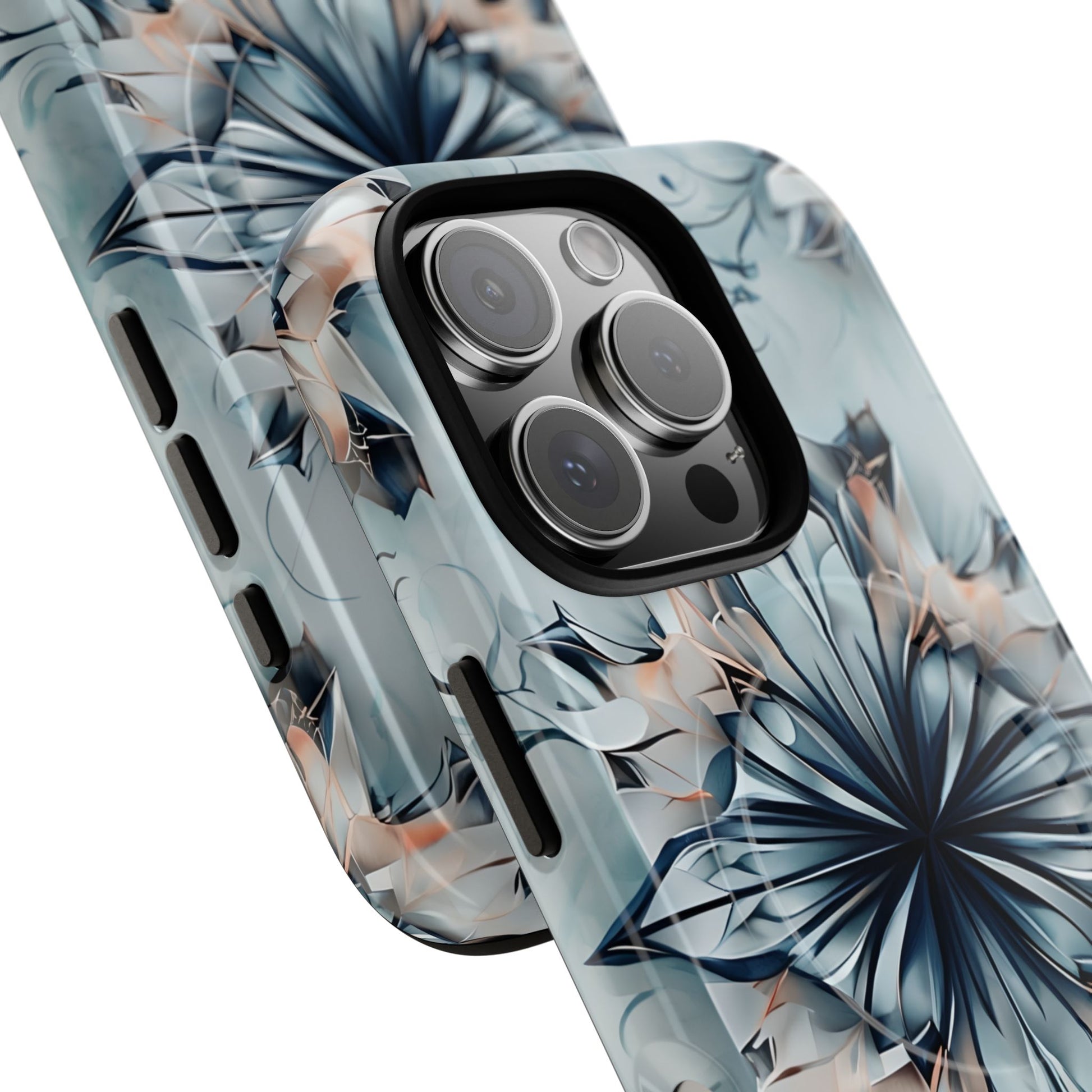 Indigo Mirage - Artistic Kaleidoscope Collection Artistic Floral - iPhone 16 Pro MagSafe Phone Case -Bold Indigo Symmetrical Design